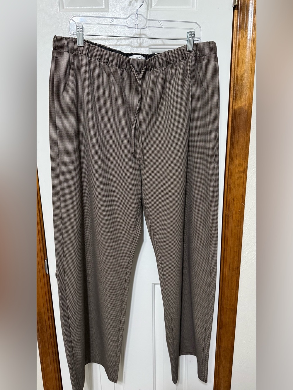 NWOT Wilfred Aritzia The Lodge Pant Brown Houndstooth Plaid Wide Leg|Size XL